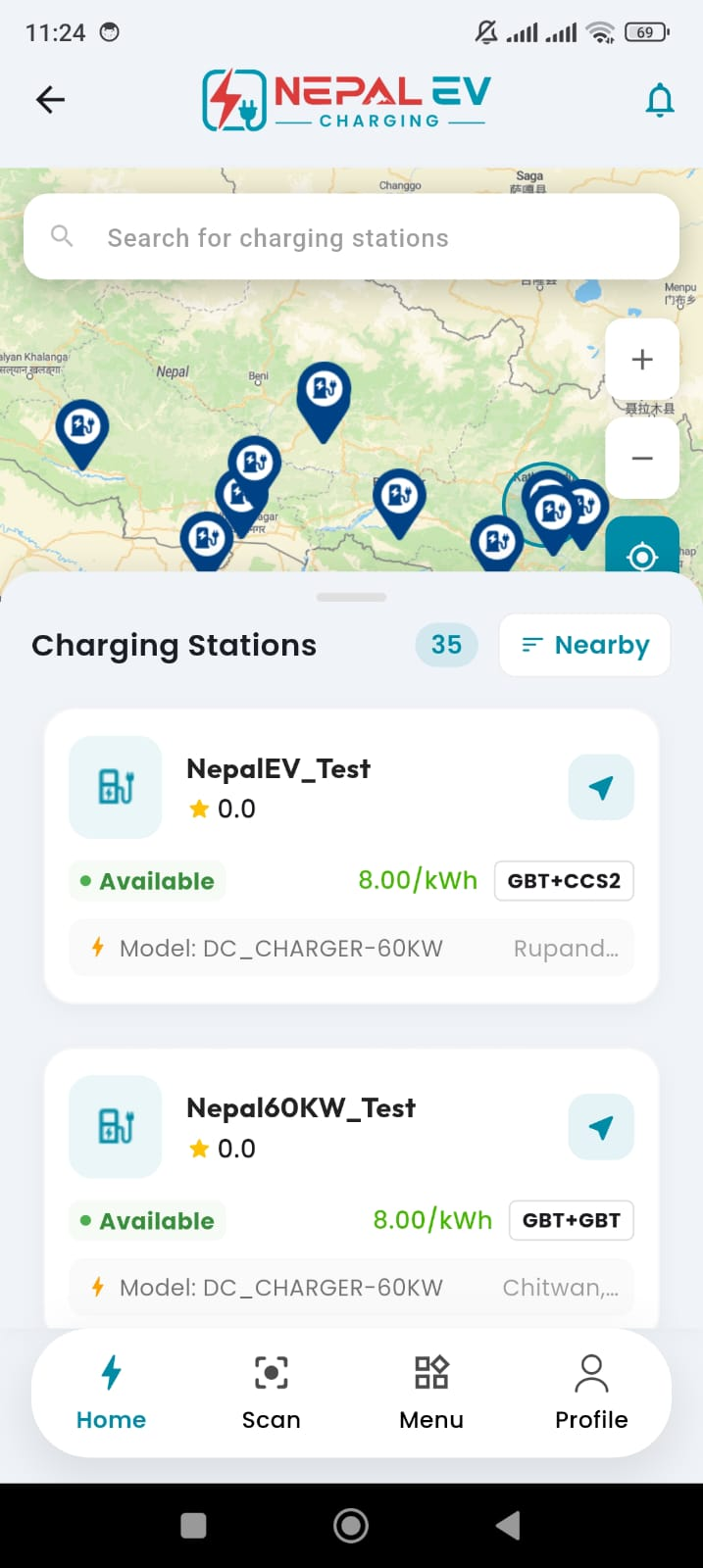 Find nearby charging stations on map